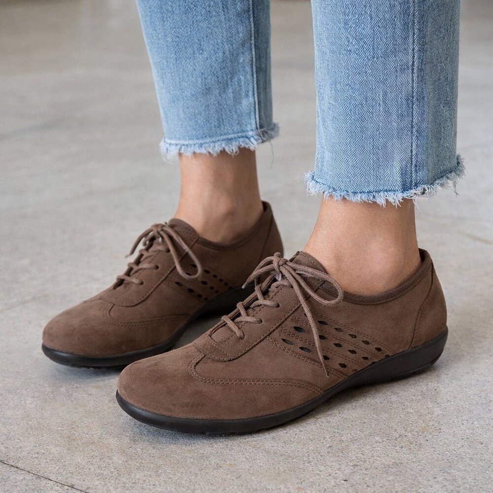 Hotter Suede Leather Cayla Shoes Oxfords, Winter Taupe Women's Sz 8.5 US